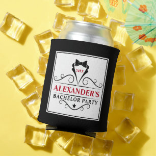 Bachelor Party Black Tie Red or Pick Text Color Can Cooler