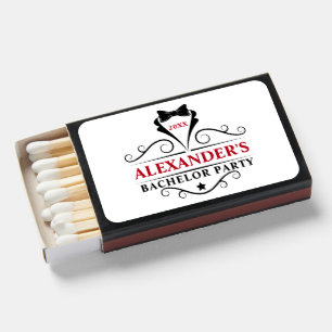 Bachelor Party Black Tie Red or Pick Text Color Matchboxes