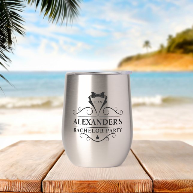 Bachelor Party Black Tie Stainless Steel Thermal Wine Tumbler (Beach)