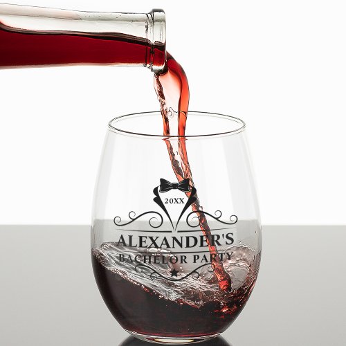 Bachelor Party Black Tie Stemless Wine Glass