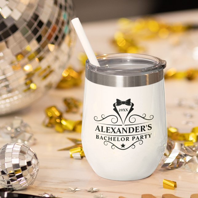 Bachelor Party Black Tie Thermal Wine Tumbler (Customize to change text color.)