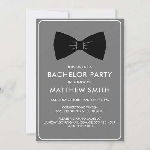 Bachelor Party Black Tuxedo Bow Tie Wedding Invitation