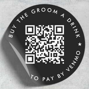 Bachelor Party Buy The Groom A Drink QR Code Black Classic Round Sticker