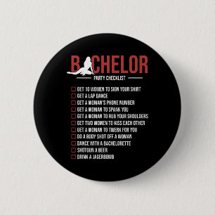 Bachelor Party Checklist Funny Groom Bachelor Part Button