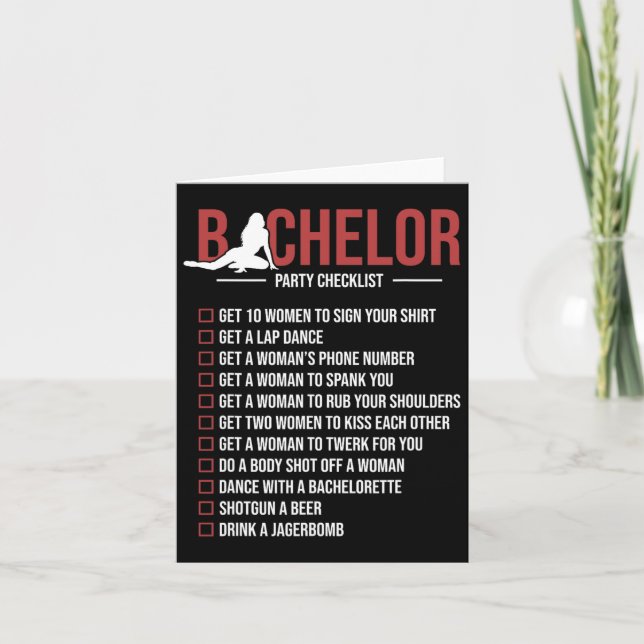 Bachelor Party Checklist Funny Groom Bachelor Part Card (Front)