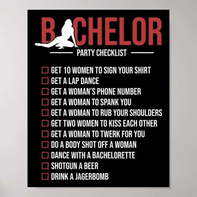Bachelor Party Checklist Funny Groom Bachelor Part Poster (Front)