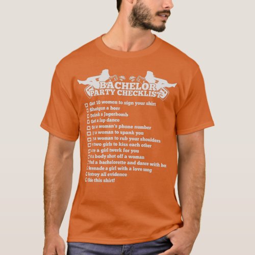 Bachelor Party Checklist   Funny Groom  for Men T_Shirt