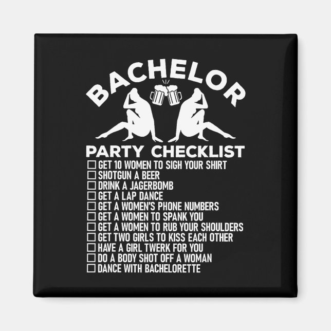 Bachelor Party Checklist Funny Groomsmen Groom Squ Magnet (Front)