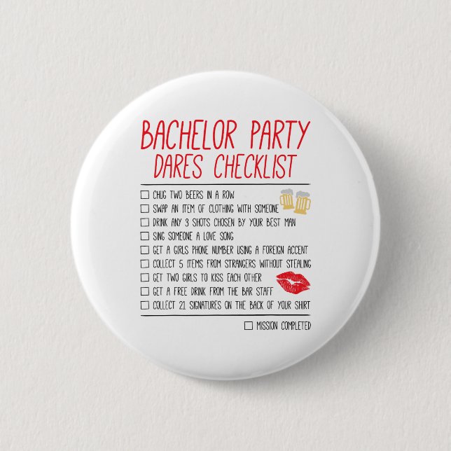 Bachelor Party Checklist Funny Wedding Groom  Button (Front)