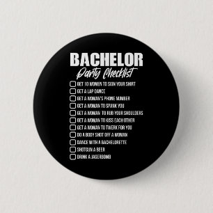 Bachelor Party Checklist Groom Groomsmen Stag Part Button