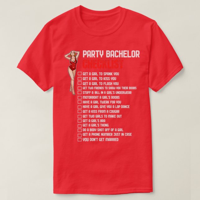 Bachelor Party Checklist T-Shirt (Design Front)
