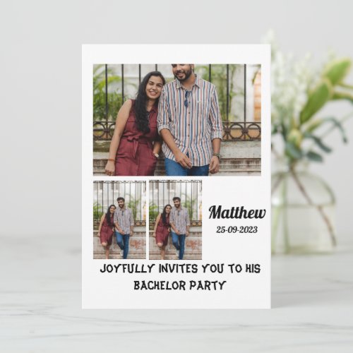 Bachelor Party custom 3 Photo Collage Invitation