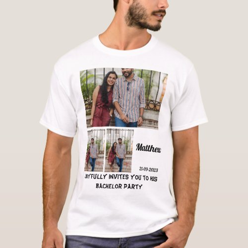 Bachelor Party custom 3 Photo Collage  T_Shirt