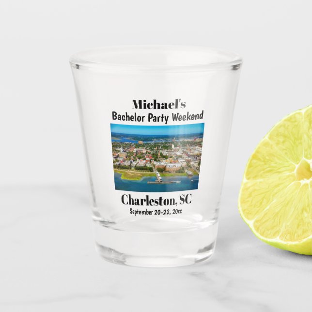 Bachelor Party Favor Charleston Weekend Trip Shot Glass (Front)