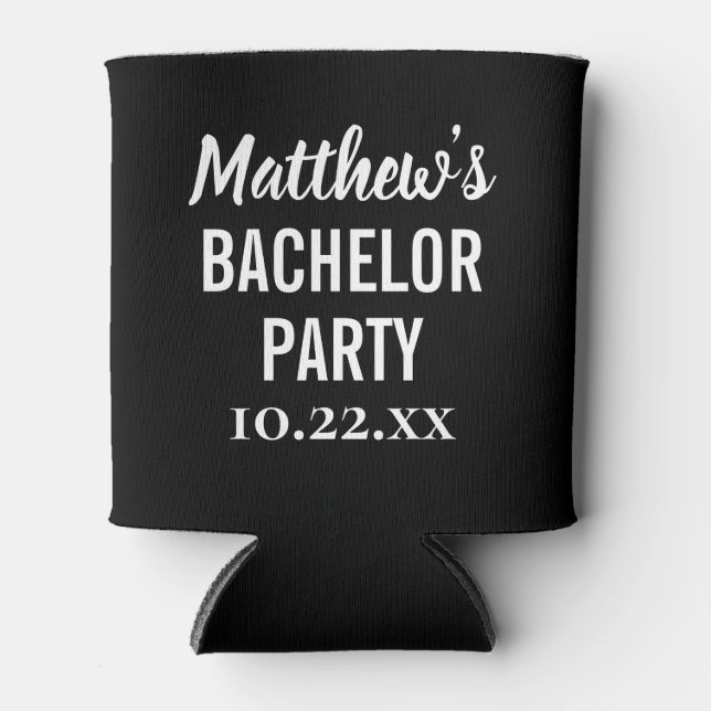 Bachelor Party Favor Modern Typography Beer Can Cooler (Front)