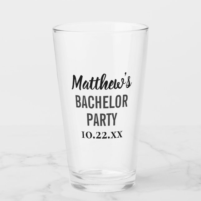 Bachelor Party Favor Modern Typography Beer Pint Glass (Front)