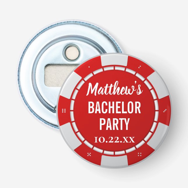 Bachelor Party Gambling Poker Chip Bottle Opener (Front)