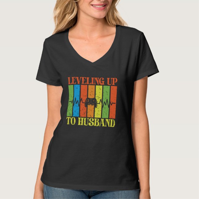 Bachelor Party Gamer Mens Leveling Up to Husband M T-Shirt (Front)