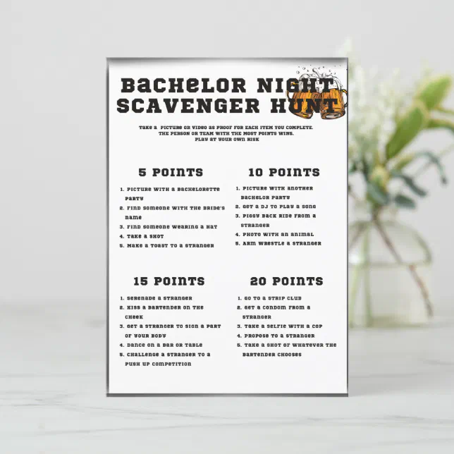 Bachelor Party Games, Scavenger Hunt, Invitation | Zazzle