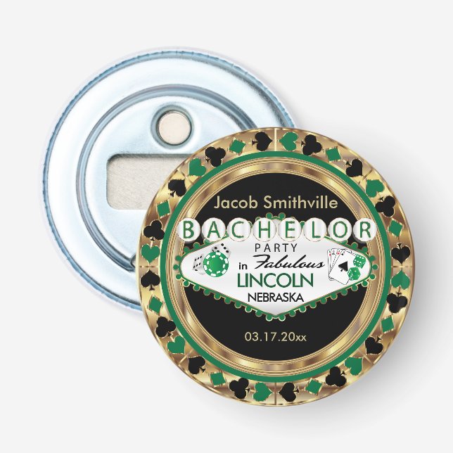 Bachelor Party Green Poker Chip Bottle Opener (Front)
