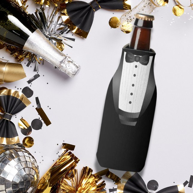 Bachelor Party Groomsman Team Groom black tuxedo Bottle Cooler (Bachelor Party Groomsman Team Groom black tuxedo Bottle Cooler)