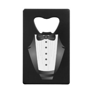 Bachelor Party Groomsman Team Groom black tuxedo Credit Card Bottle Opener