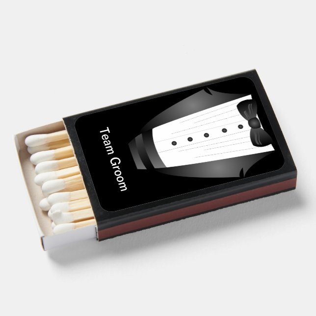 Bachelor Party Groomsman Team Groom black tuxedo Matchboxes (Front Open)