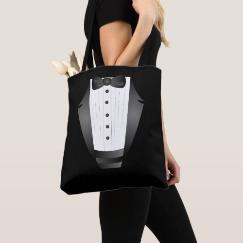 Bachelor Party Groomsman Team Groom black tuxedo Tote Bag