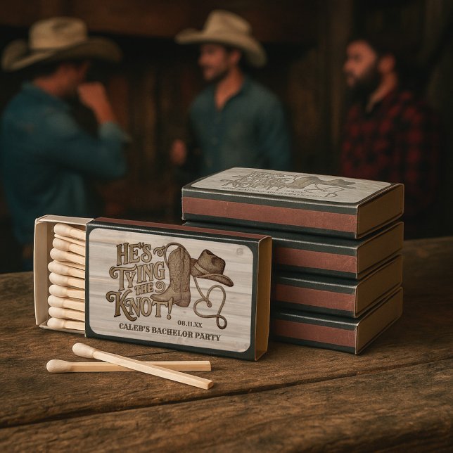 Bachelor Party He's Tying the Knot Cowboy Themed Matchboxes (Creator Uploaded)