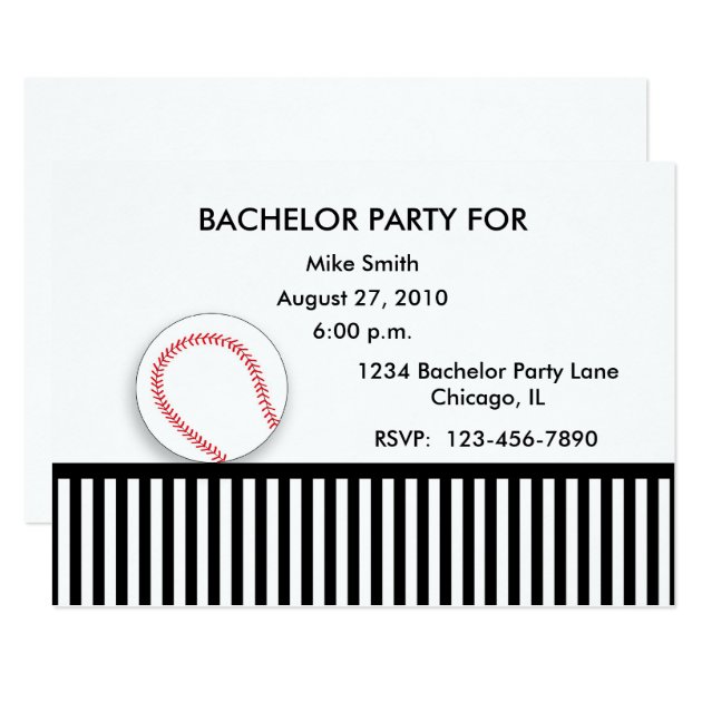 Bachelor Party Invitation Black White Baseball