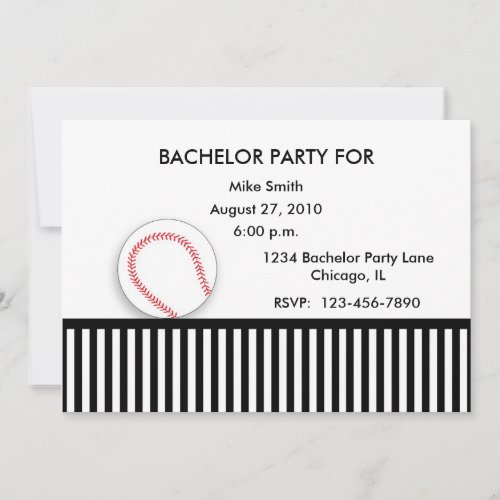 Bachelor Party Invitation Black White Baseball