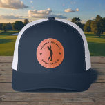 Bachelor Party Last Swing Before The Ring Golf Leather Patch Hat<br><div class="desc">Celebrate the groom’s big weekend with this customizable golf bachelor party trucker hat, featuring a classic round leather patch and a swinging golfer silhouette. Personalized with “Last Swing Before the Ring” and the groom’s name, this design adds a fun, stylish touch to any pre-wedding golf outing, bar crawl, or destination...</div>