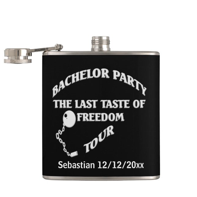 Bachelor Party Last Taste Of Freedom Personalized Hip Flask (Opened)