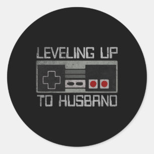 Bachelor Party Leveling Up To Husband Gamer Groom Classic Round Sticker