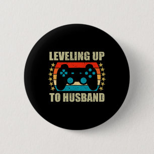 Bachelor Party Leveling Up To Husband Groom Gaming Button