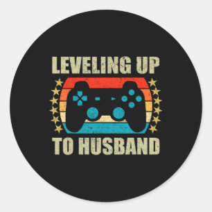 Bachelor Party Leveling Up To Husband Groom Gaming Classic Round Sticker