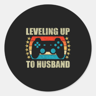 Bachelor Party Leveling Up To Husband Groom Gaming Classic Round Sticker