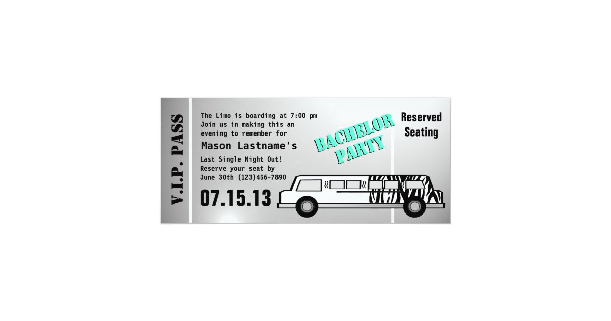 Bachelor Party Limo Pass Invitation | Zazzle.com