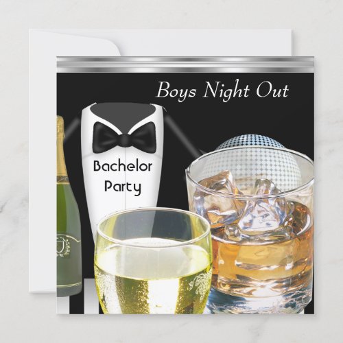 Bachelor Party Mens Boys Night Out Drinks Tux Invitation