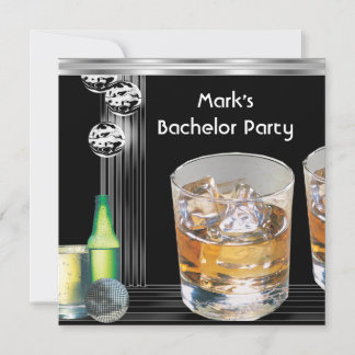 Bachelor Party Mens Drinks Black Silver Invitation
