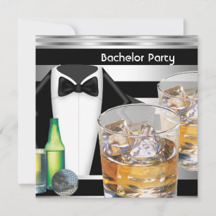 Bachelor Party Mens Drinks Tuxedo Black Silver Invitation