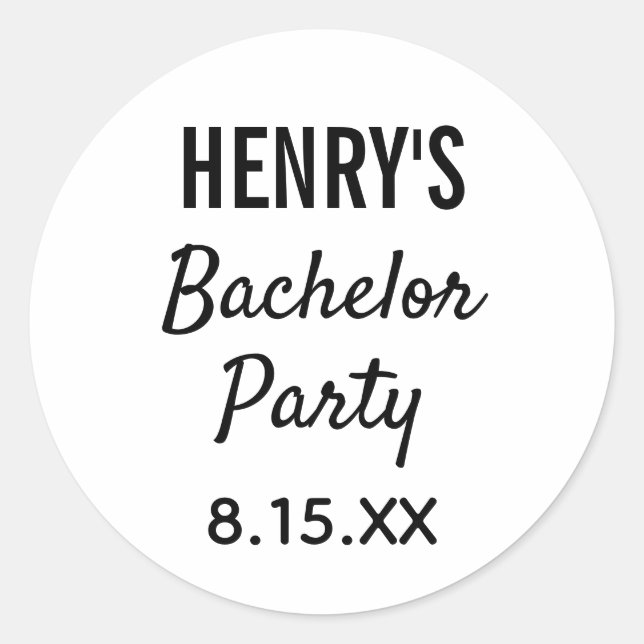 Bachelor Party Modern Typography Wedding Classic Round Sticker (Front)