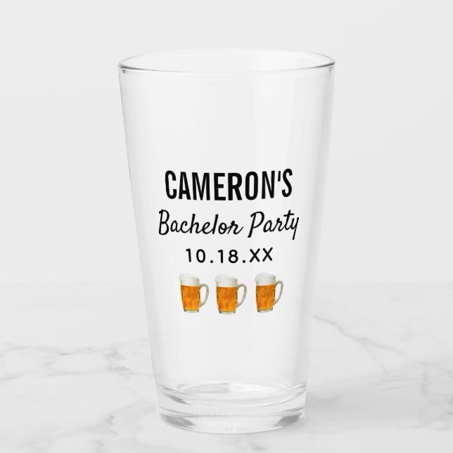 Bachelor Party Modern Wedding Favor Beer Pint Glass (Front)