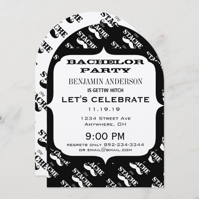 Bachelor Party Moustache Pattern Invitation (Front/Back)