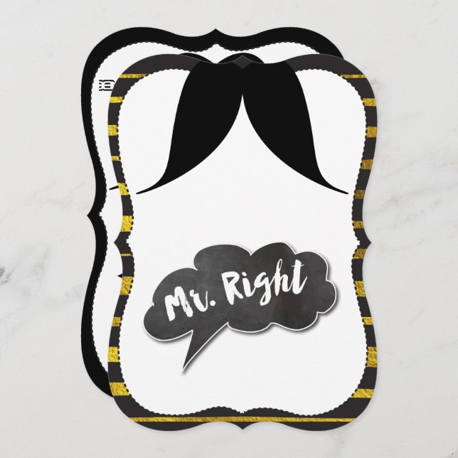 Bachelor Party Mr. Right Mustache Retro Hipster Invitation (Front/Back)