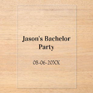 Bachelor party name date simple minimal best man acrylic invitations