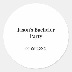 Bachelor party name date simple minimal best man classic round sticker