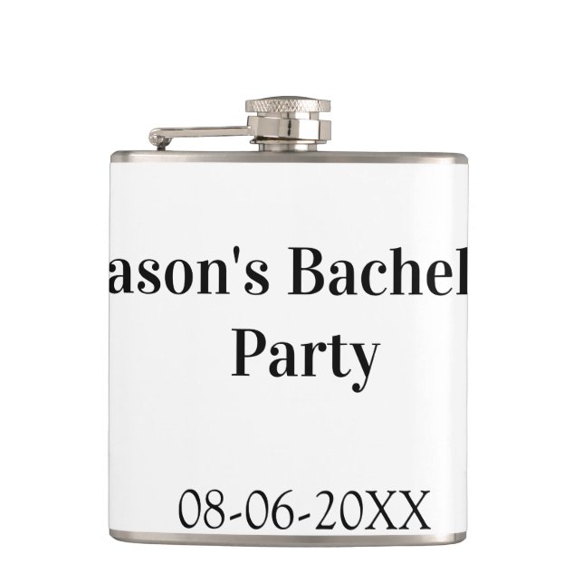 Bachelor party name date simple minimal best man  flask (Front)