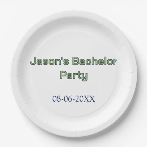 Bachelor party name date simple minimal best man  paper plates
