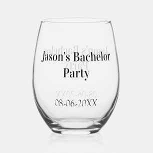 Bachelor party name date simple minimal best man stemless wine glass